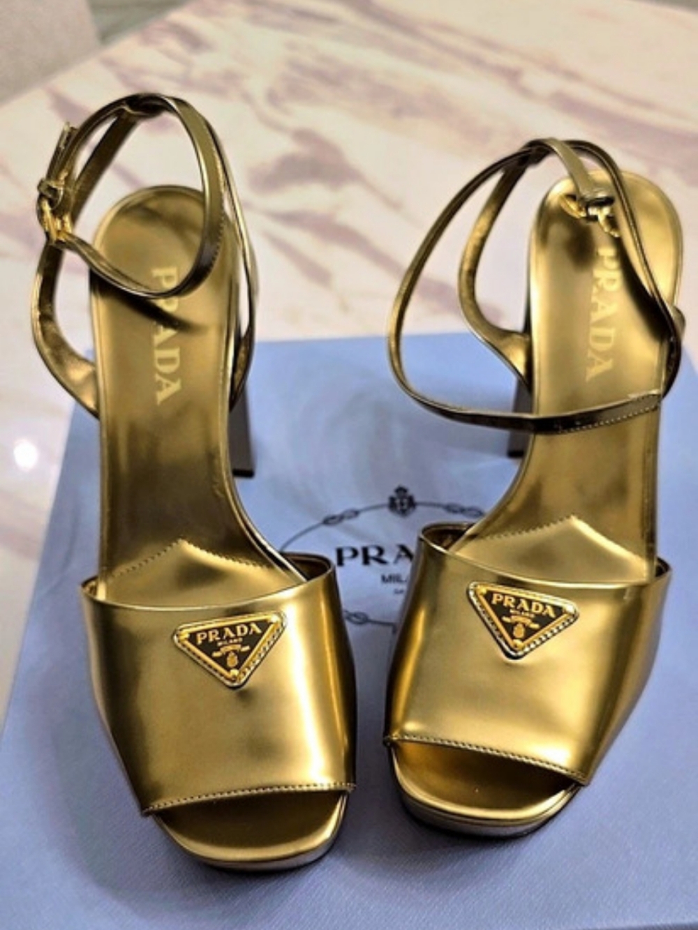 Prada Metallic Leather Platform Sandal Gold EU 40/ US 10 - Picture 2 of 13